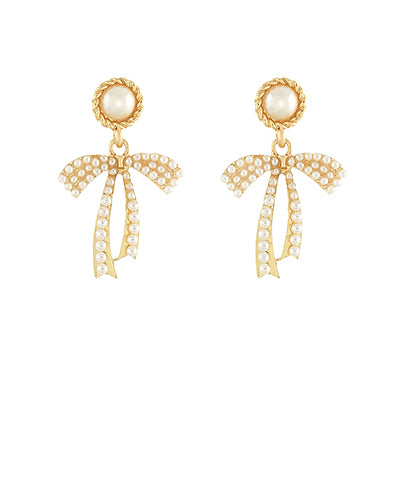 Pearl Bow Drop Earrings