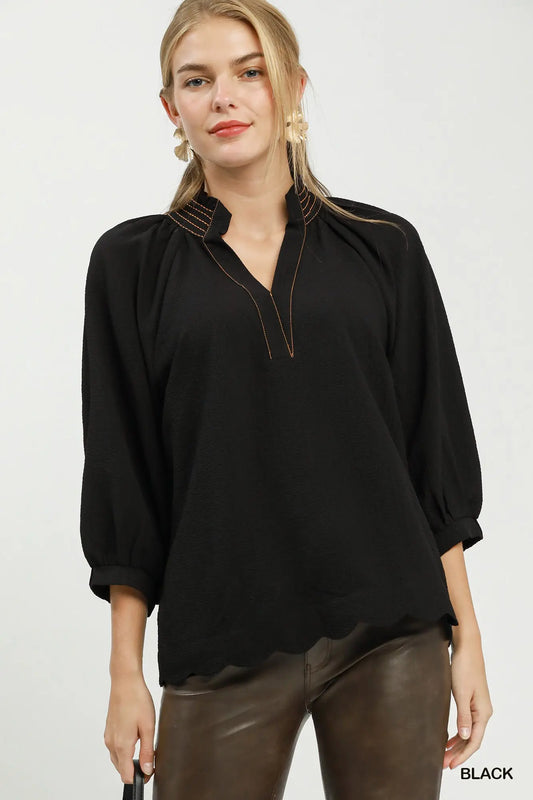 Black Puff Sleeve Blouse