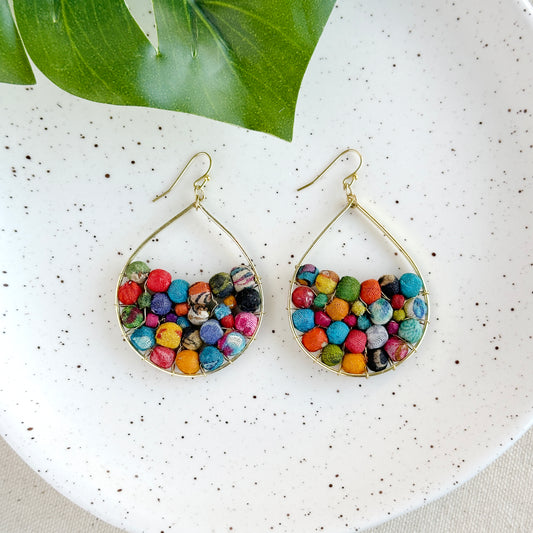 Embedded Kantha Teardrop Earrings