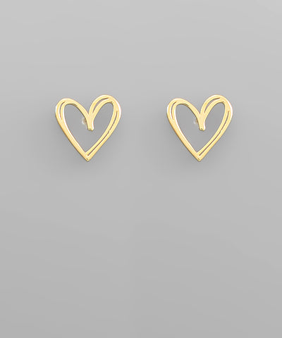 Gold Double Line Heart Earrings