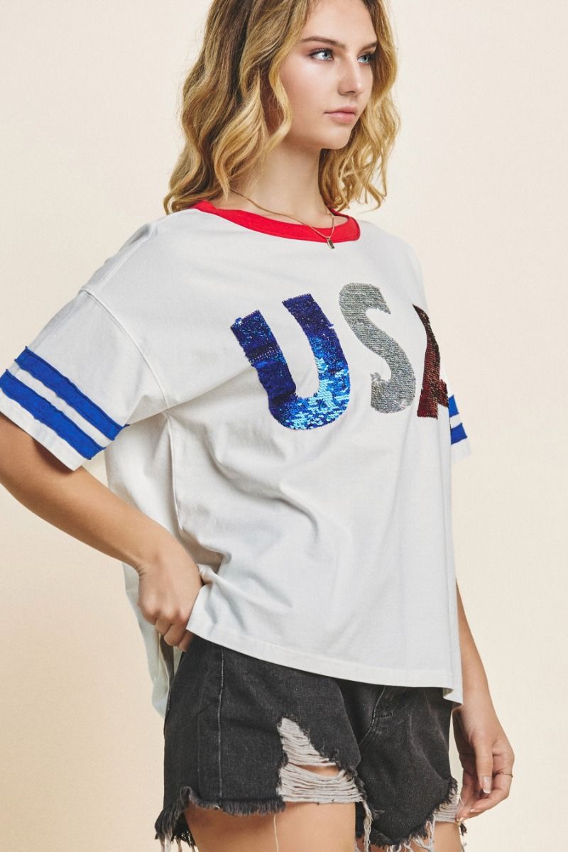USA Sequin Print Top