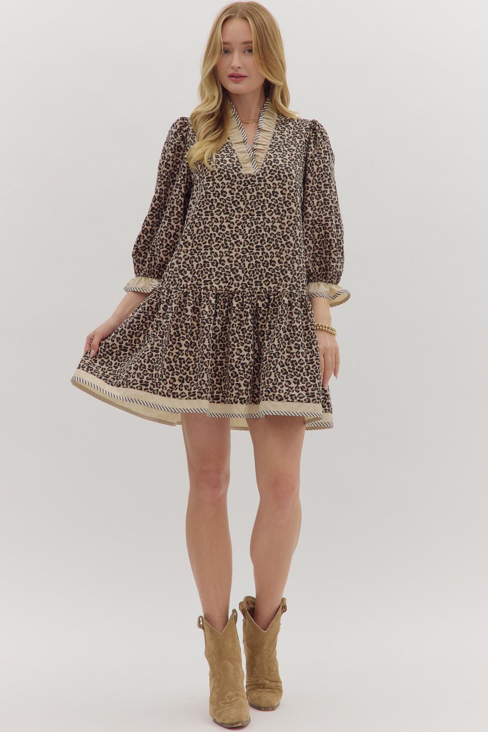 Wild Luxe in Tan Leopard Ruffle Dress
