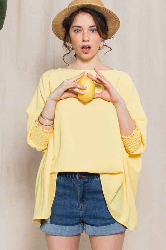 Yellow Smocked Sleeve Blouse