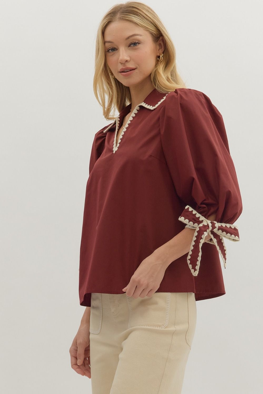 Burgundy Belle Trim Blouse