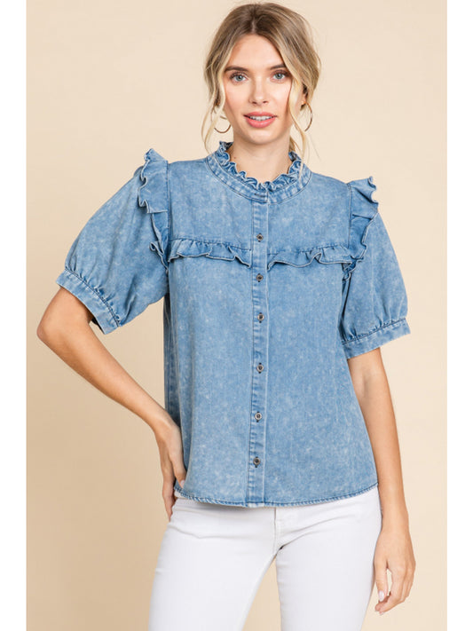 Light Denim Ruffle Top