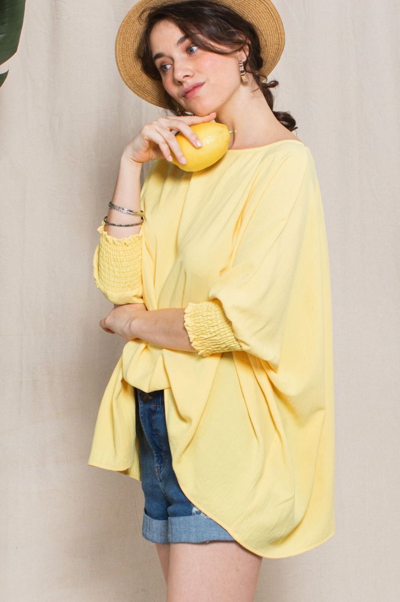 Yellow Smocked Sleeve Blouse
