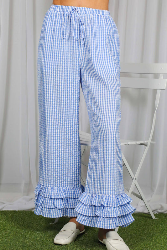 Saltwater Ruffle Flare Pants – Blue Seersucker