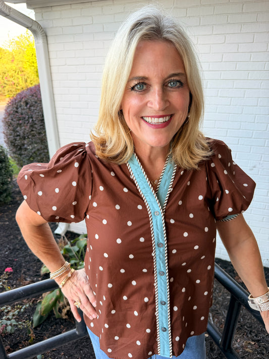 Sweet Spot Polka Dot Puff Sleeve Top