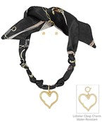 Black Heart Charm Scarf Necklace
