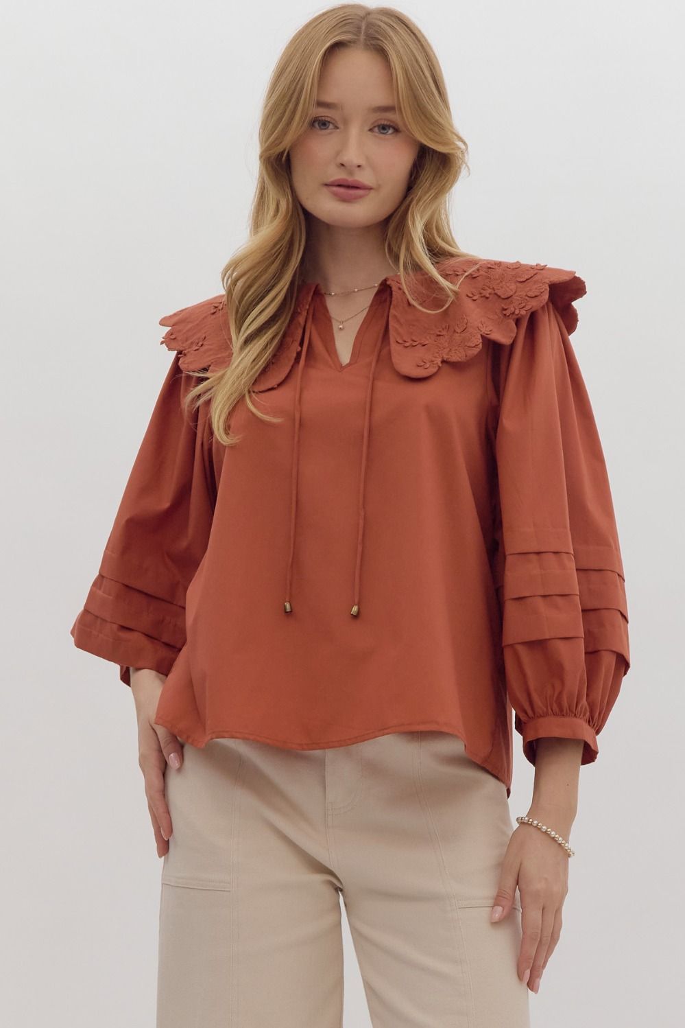 Pumpkin Spice Scalloped Blouse