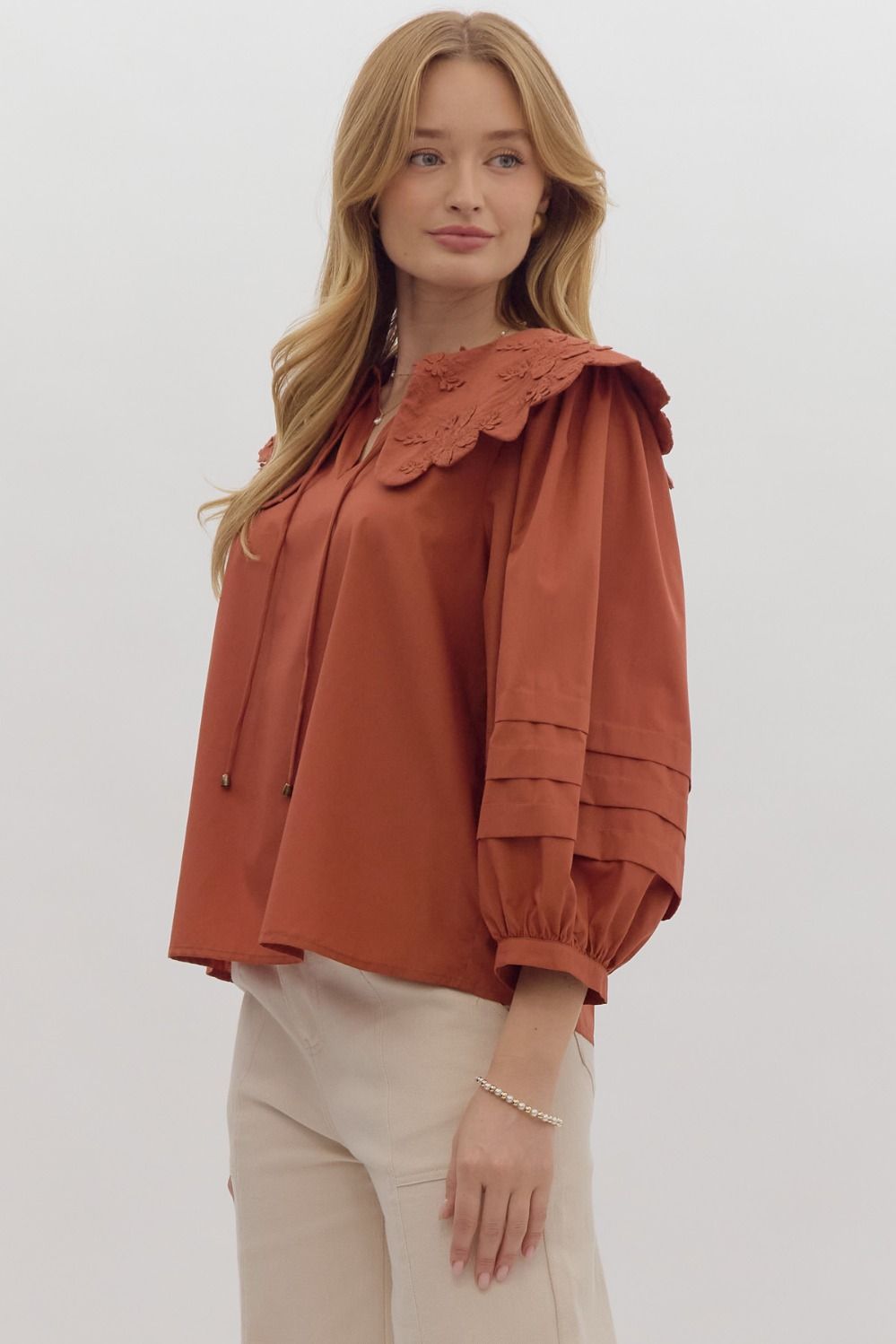 Pumpkin Spice Scalloped Blouse