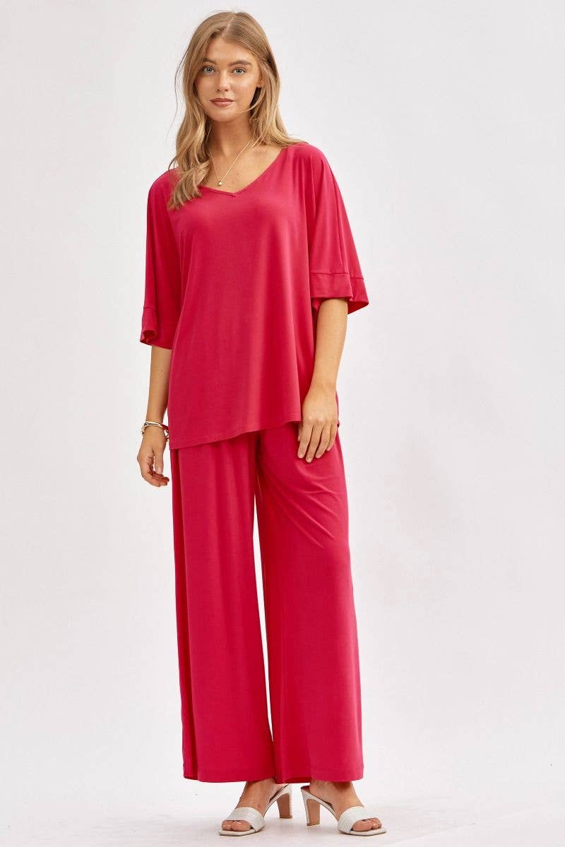 Fuchsia Flow V-neck Lounge Set
