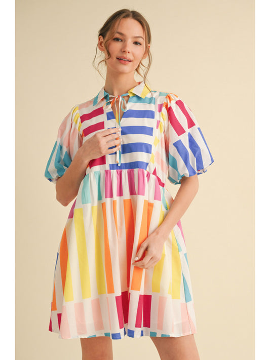Colorful Striped Babydoll Dress