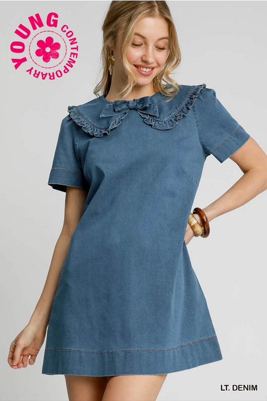 Umgee Ruffle Collar Denim Dress