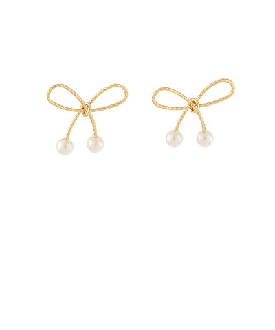 Brass Bow & Pearl Edge Earrings