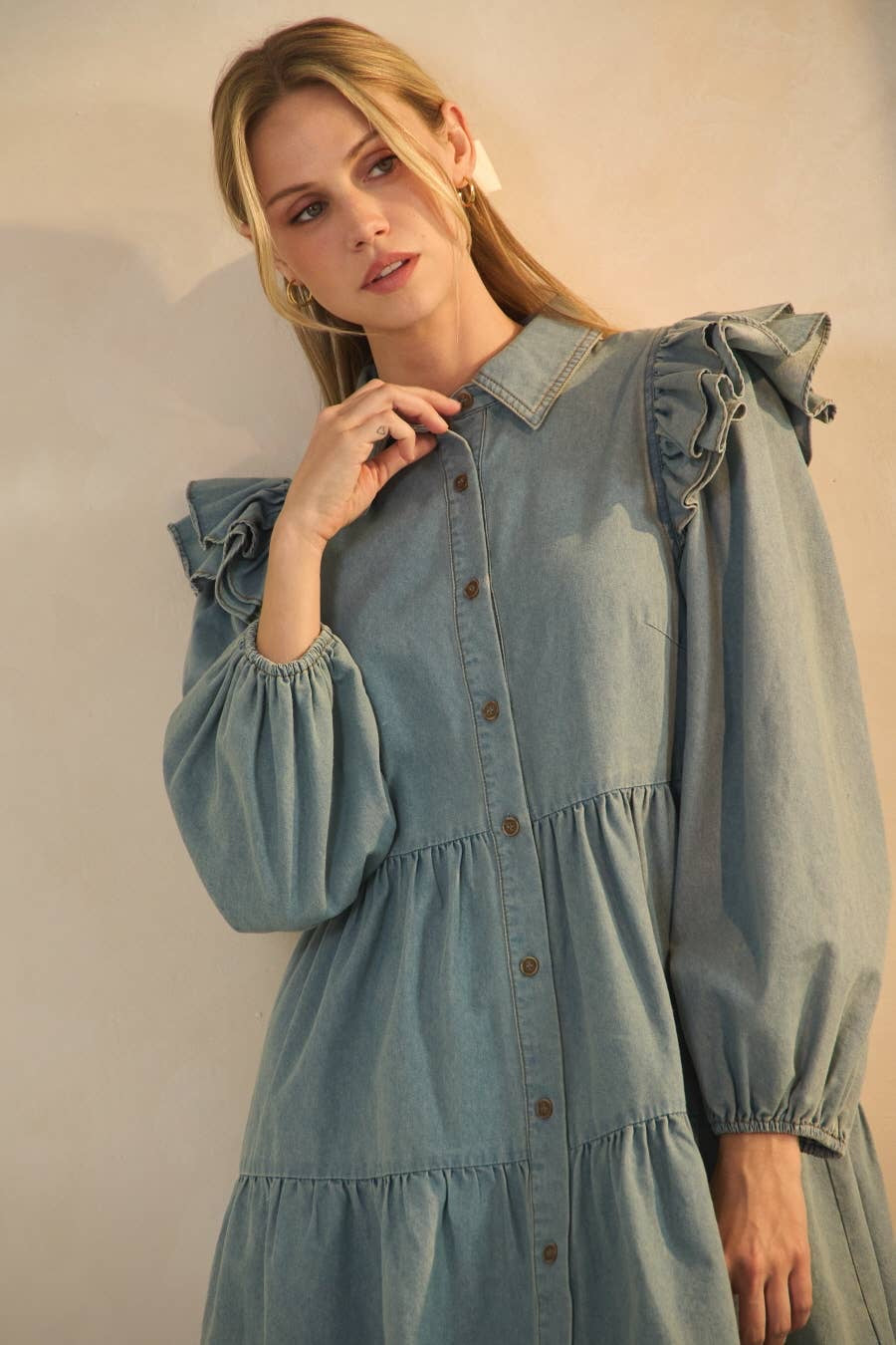 Sweet Magnolia Ruffle Denim Dress