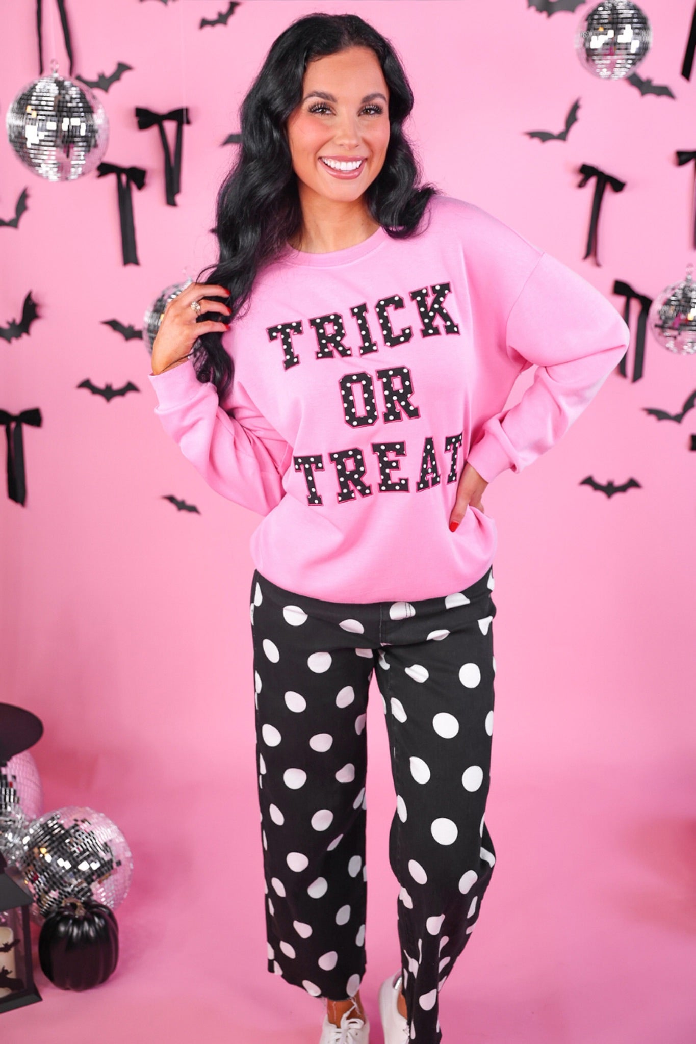 PREORDER- Trick or Treat Polka Dot Patch Pullover