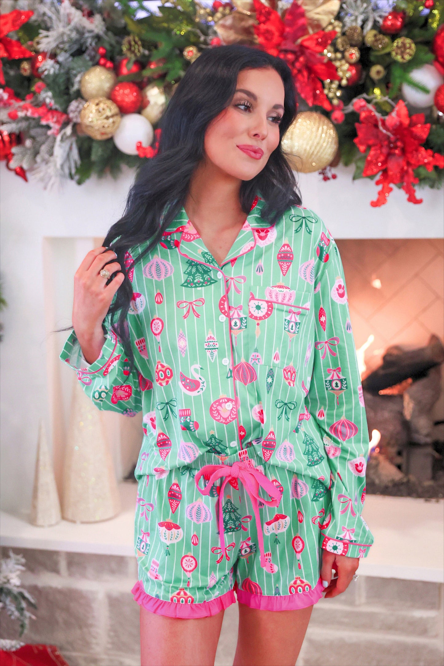 PREORDER- Decked in Ornaments Ruffle Pajama Set