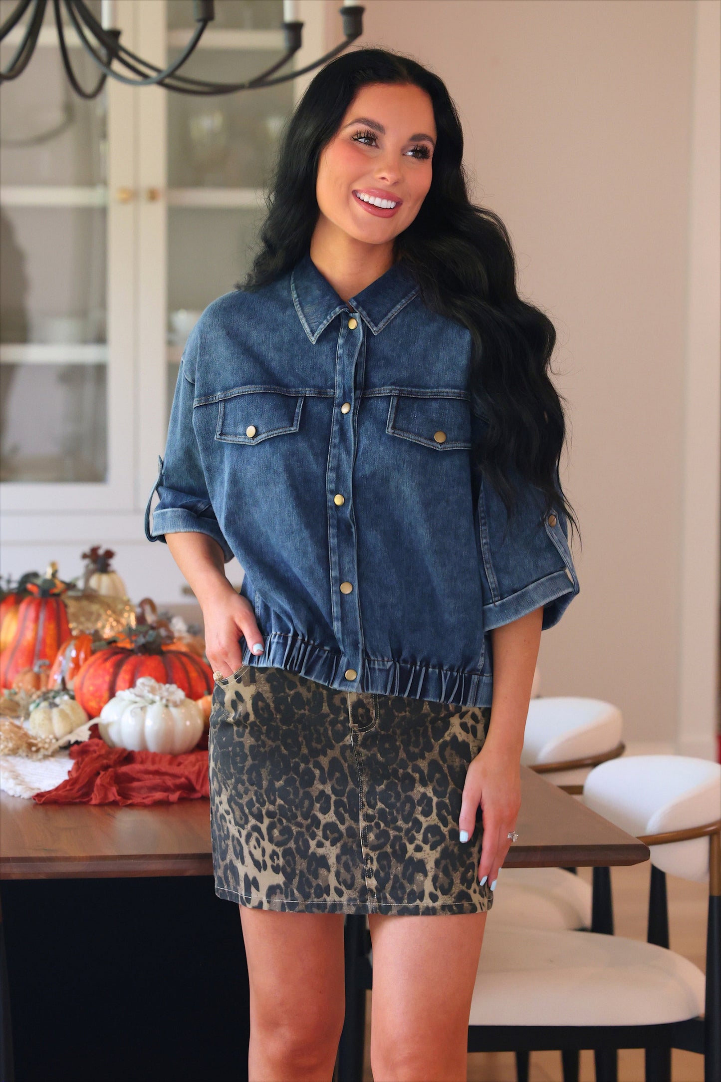 PREORDER- Nova Denim Skirt- Dark Leopard
