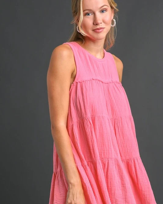 Pink Sand Tiered Babydoll Cotton Gauze Top