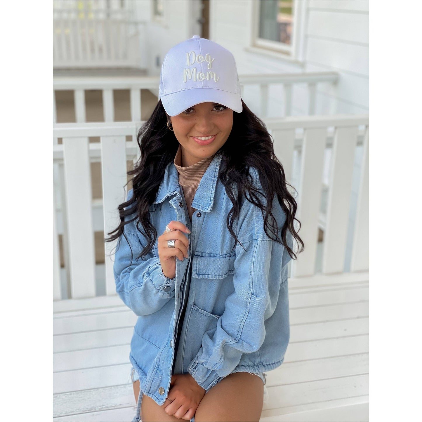 Navy Dog Mom Embroidered Mesh Back High Ponytail CC Ball Cap