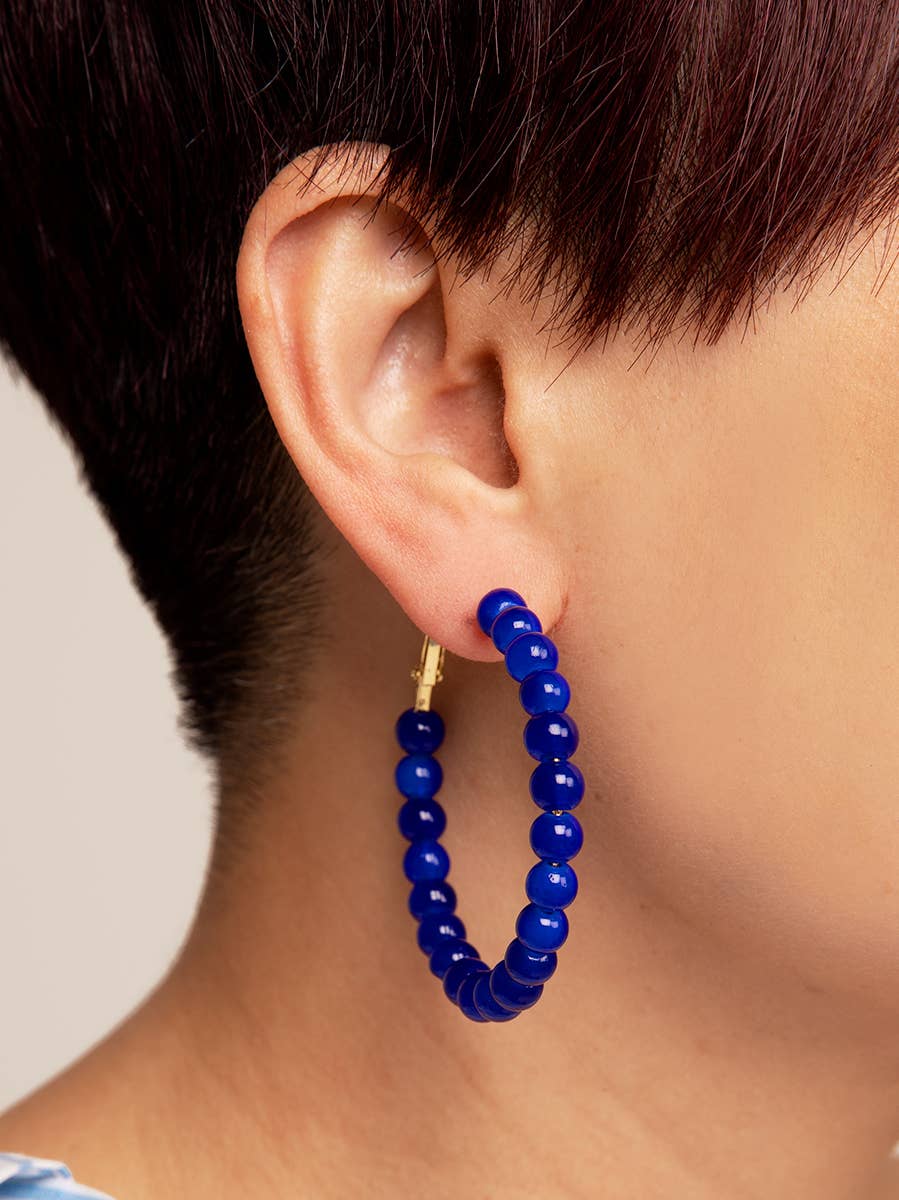 Red Glass Bead Hoop Earring