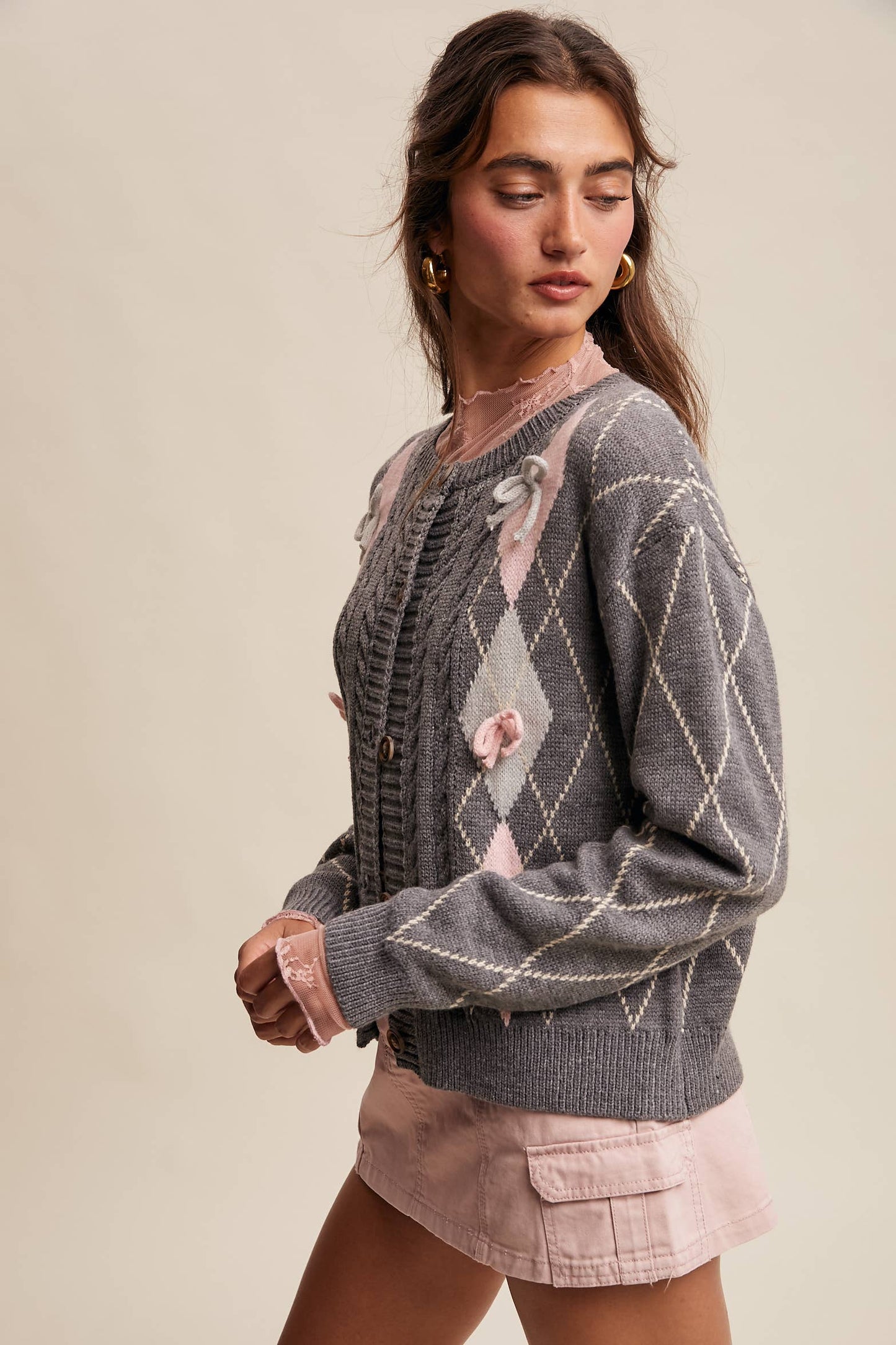 Sweetheart Argyle Bow Cardigan