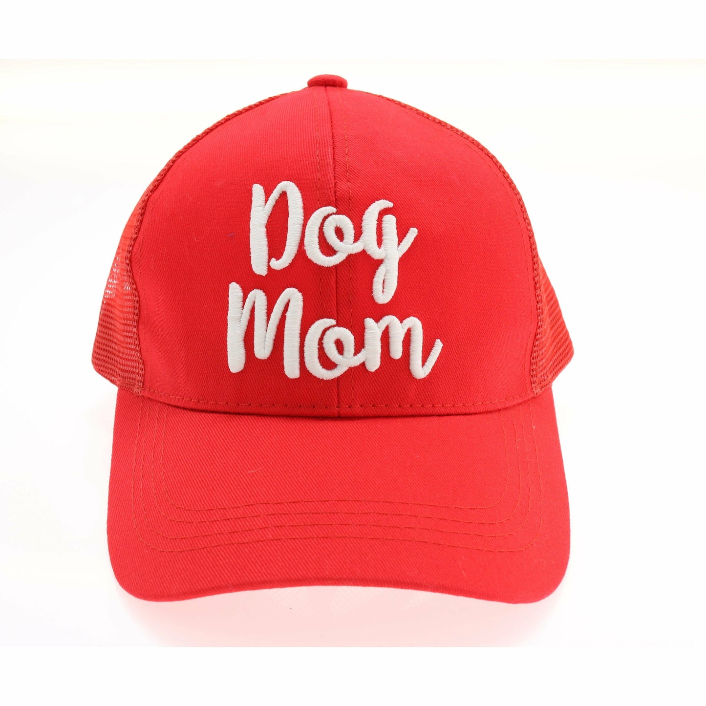 Navy Dog Mom Embroidered Mesh Back High Ponytail CC Ball Cap