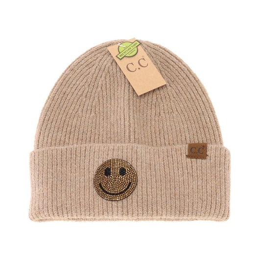 Taupe Rhinestone Smiley Face Cuff C.C Beanie