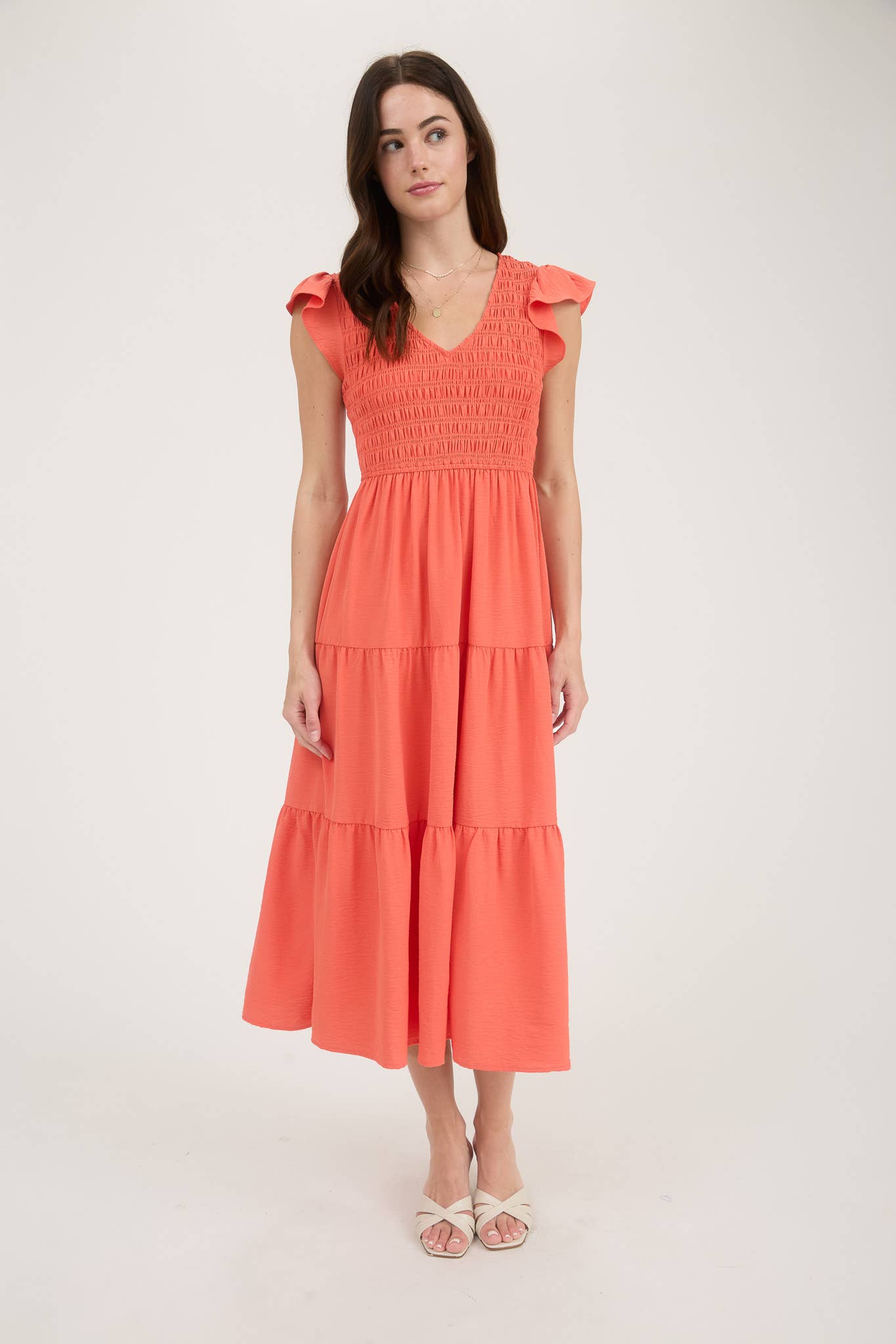 Coral Crush Tiered Midi