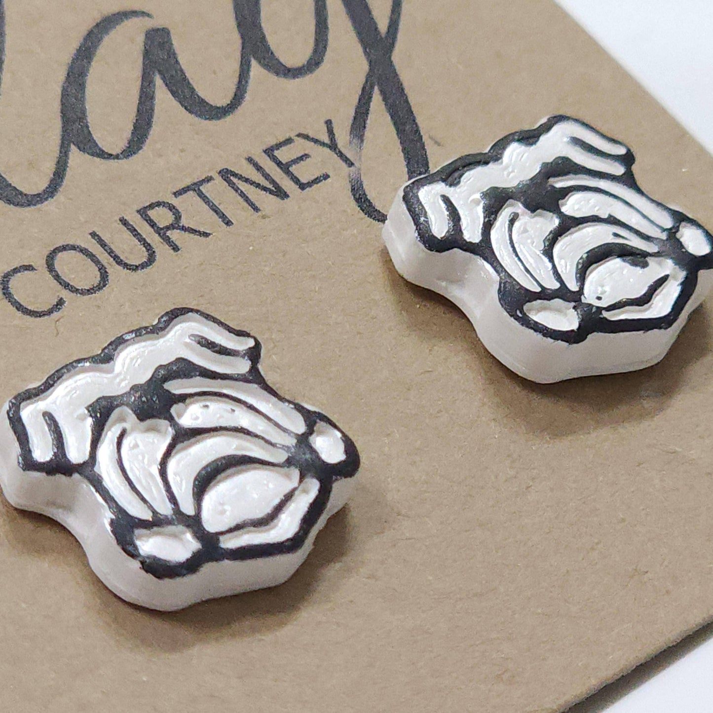 White and Gold Bulldog Earrings: Gold