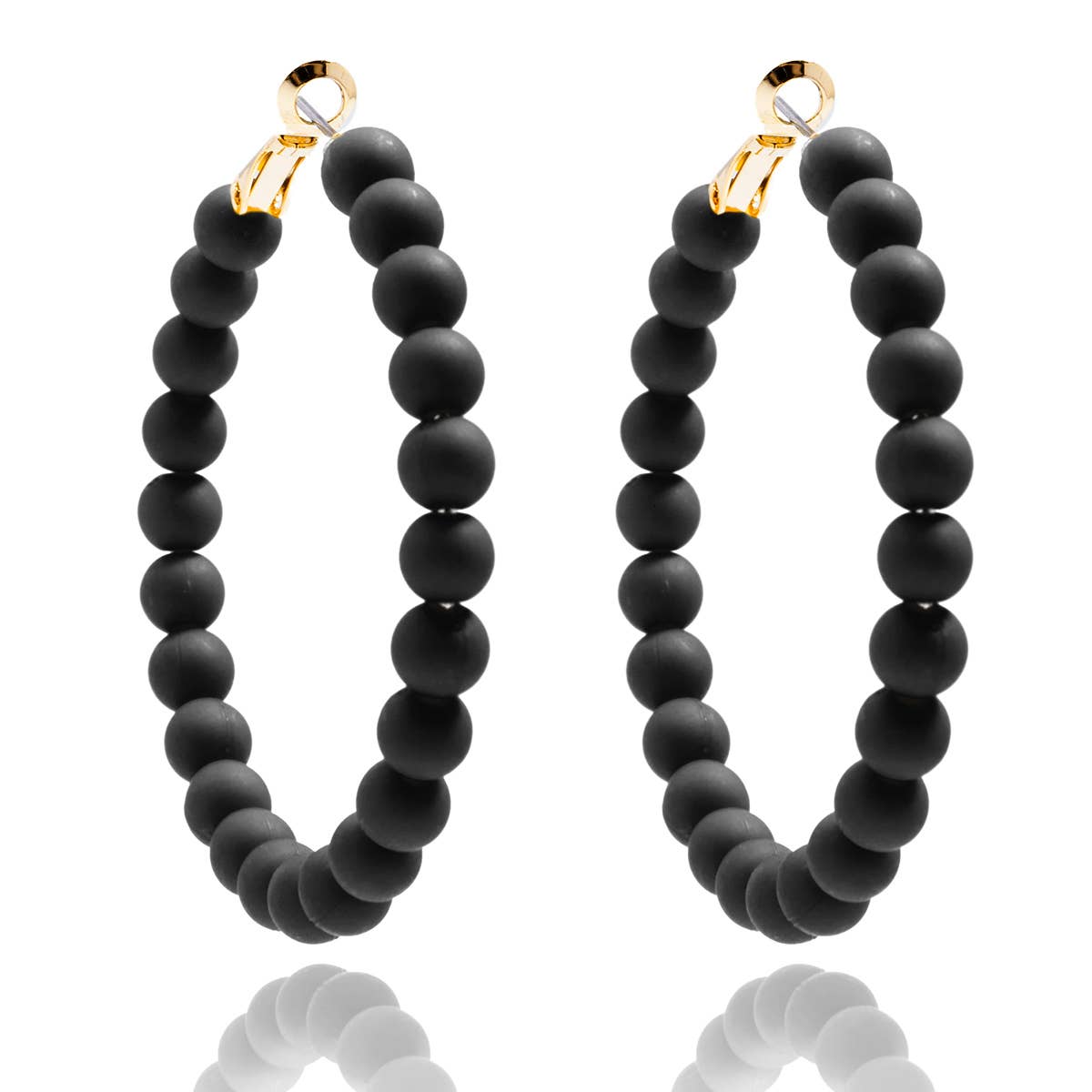 Emerald Matte Beaded Hoop Earring