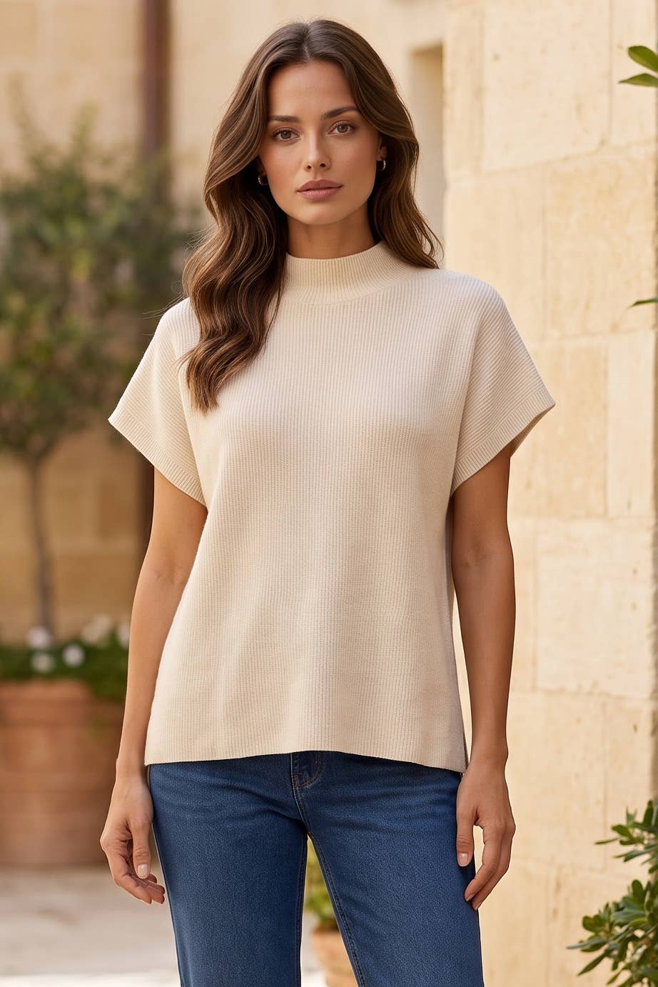 Transitional Mock Neck Sweater: Bubblegum / S