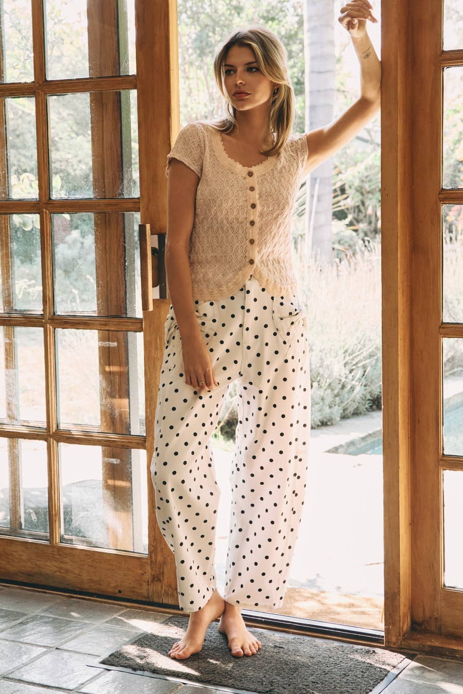 High-rise Printed Denim Pants: Black Combo / S