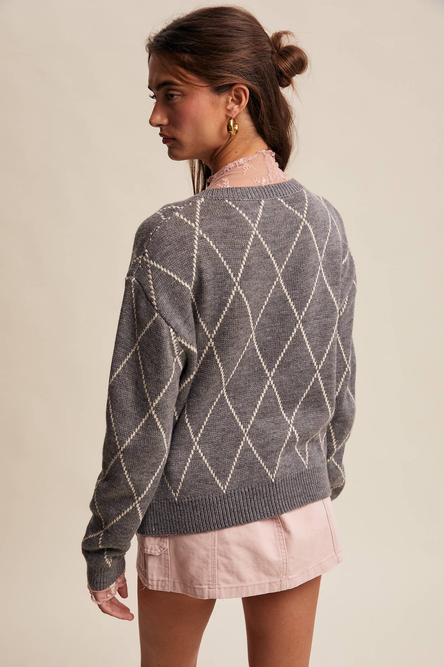 Sweetheart Argyle Bow Cardigan
