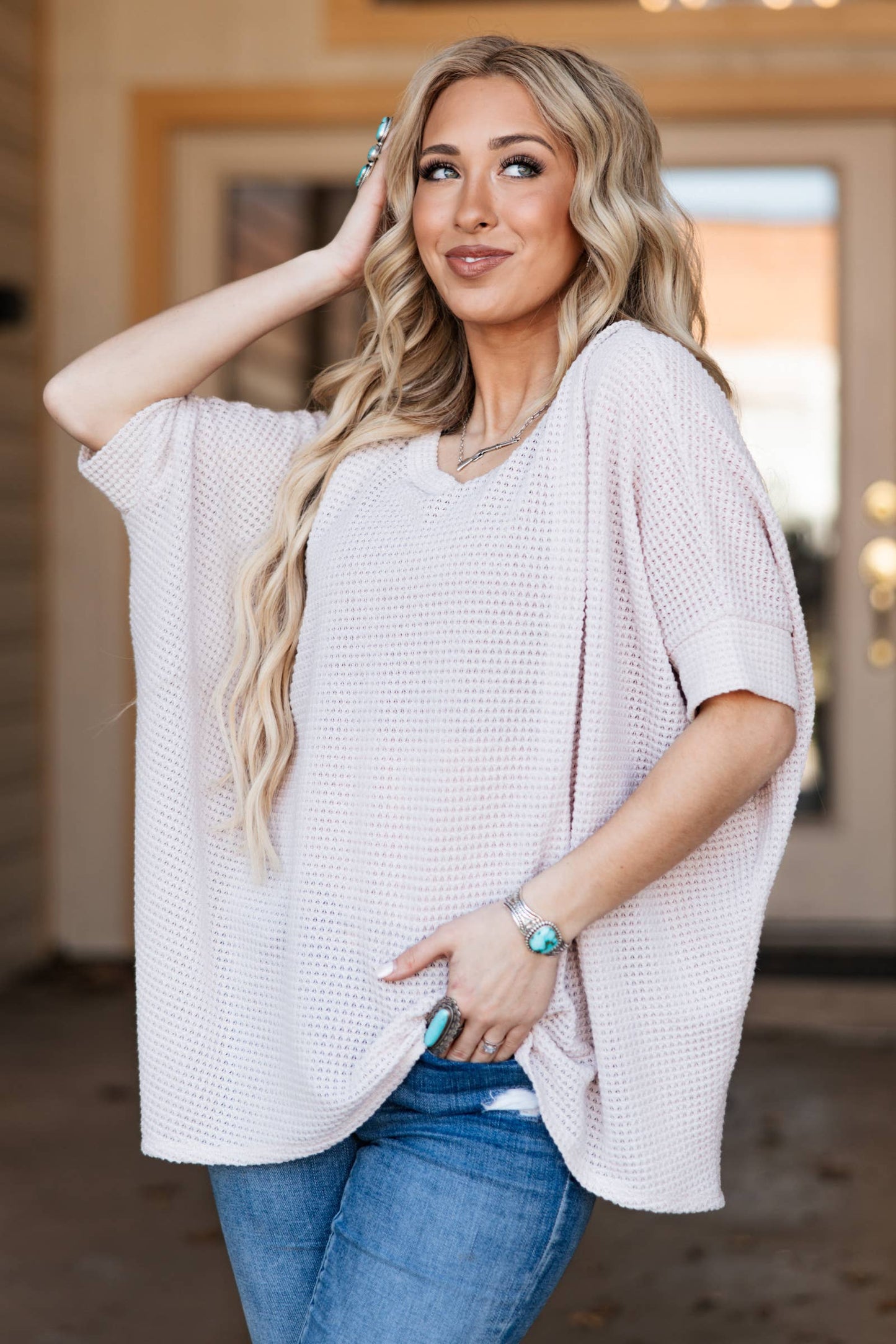 Crochet Oversized Relaxed Fit Poncho Top: OATMEAL / S/M