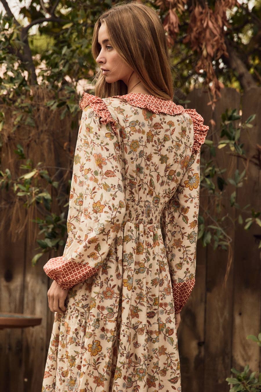 Floral Print Midi Dress: TERRA COTTA MULTI / S