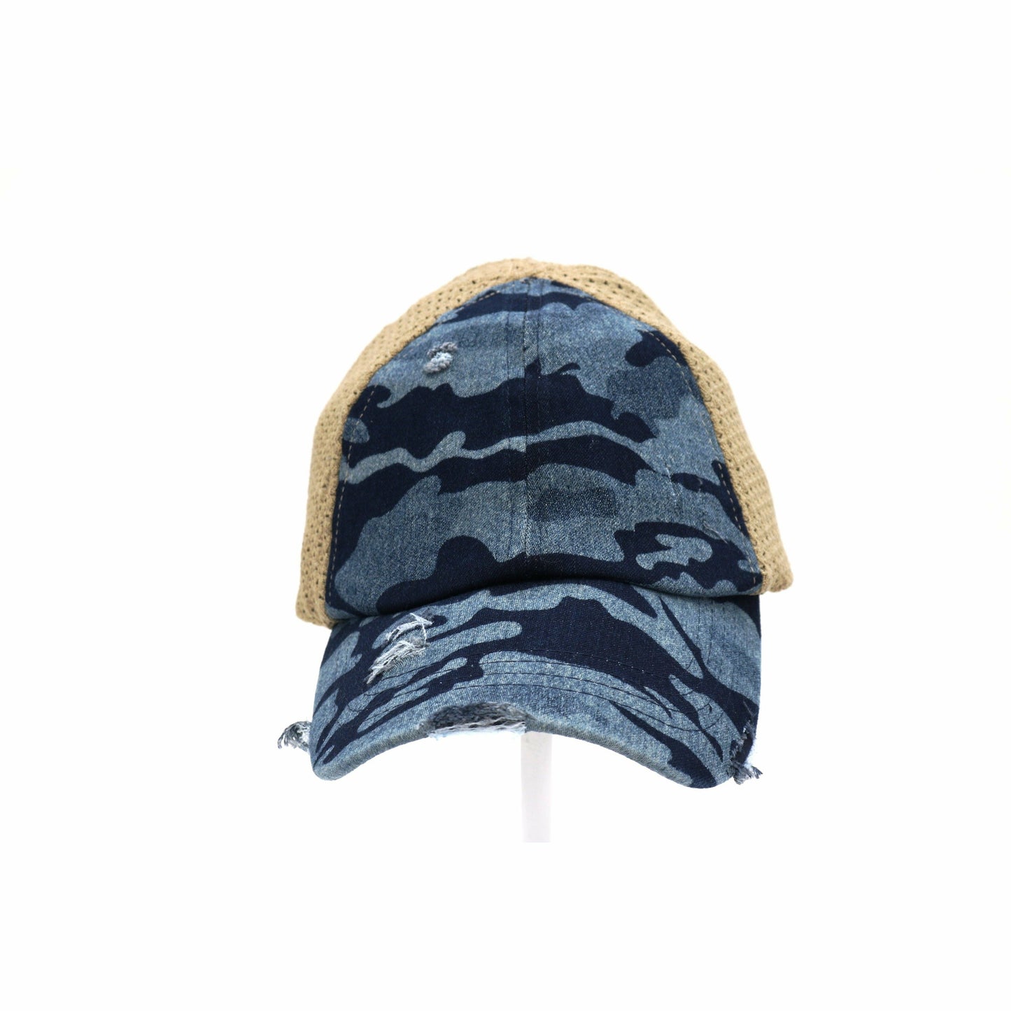 Washed Black Camouflage Stretch Mesh High Pony CC Ball Cap