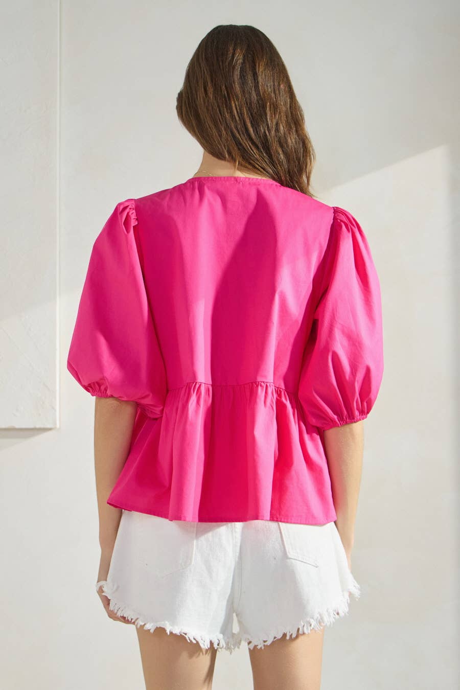 Plus Solid Cotton Poplin Front Tie Ribbon Blouse: Red / XL