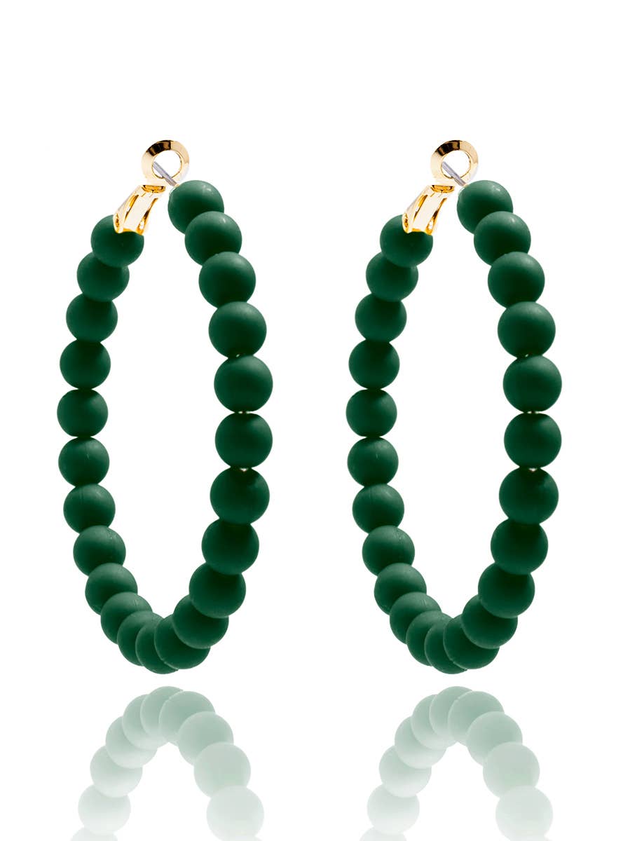 Emerald Matte Beaded Hoop Earring