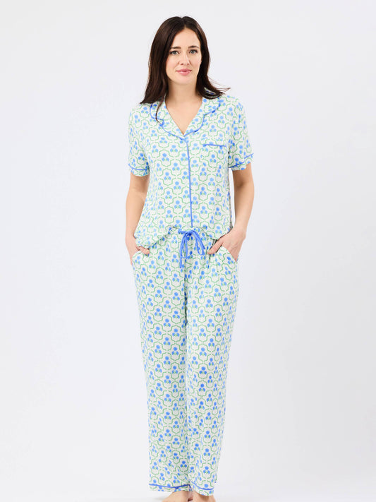 Charlotte Pajama Pants Set | Sweetbriar Lattice Blue: XS