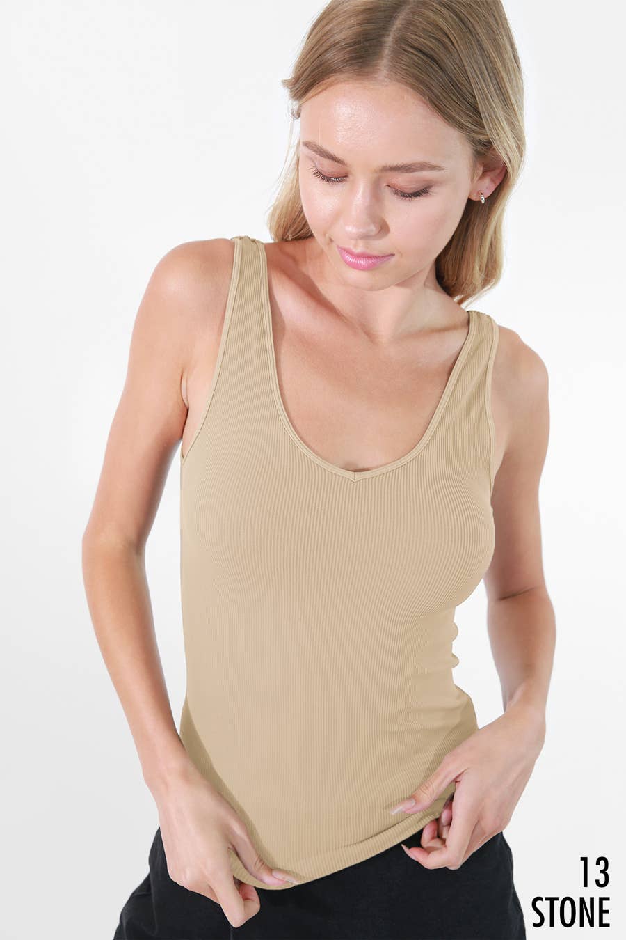NS8173 - Ribbed Reversible Tank Top: 13 Stone