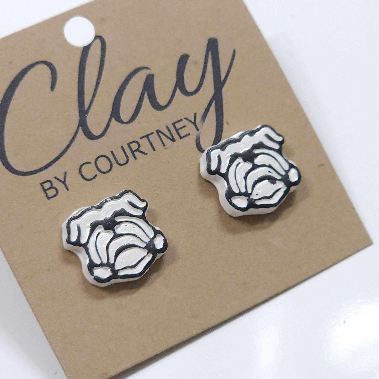 White and Gold Bulldog Earrings: Gold