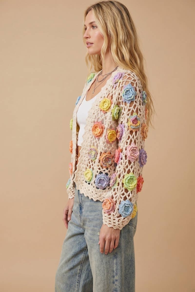 Floral Crochet Cardigan: S-M
