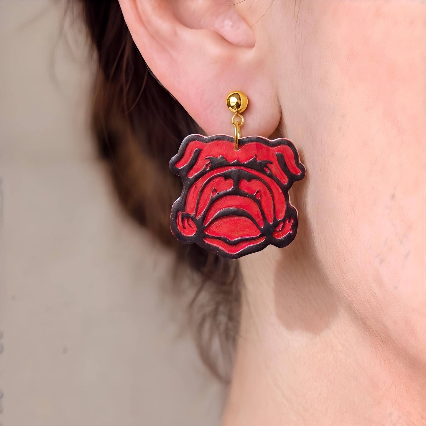 Handcrafted Bulldog Dangle Earring: White