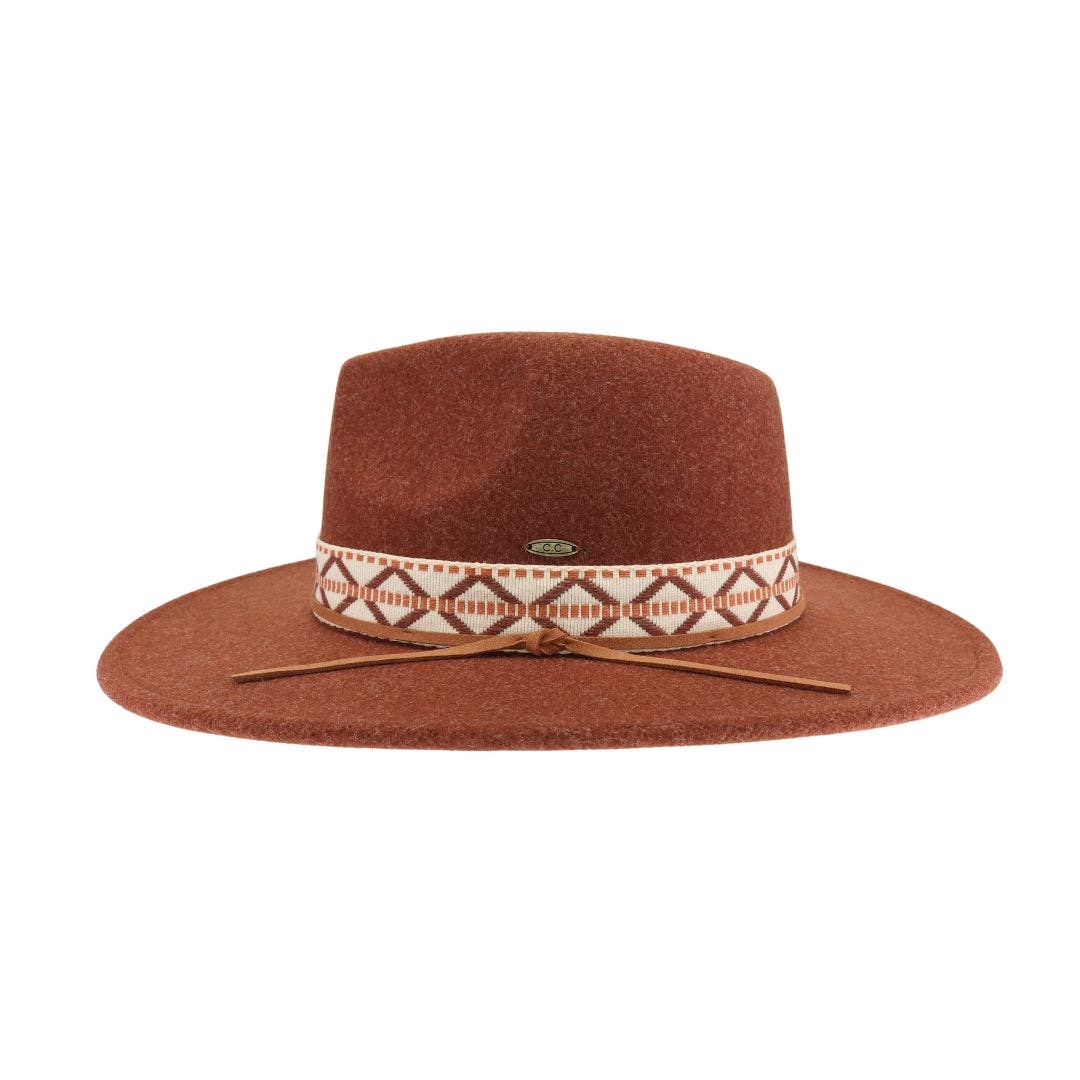 Oatmeal Geometric Band C.C Vegan Felt Hat