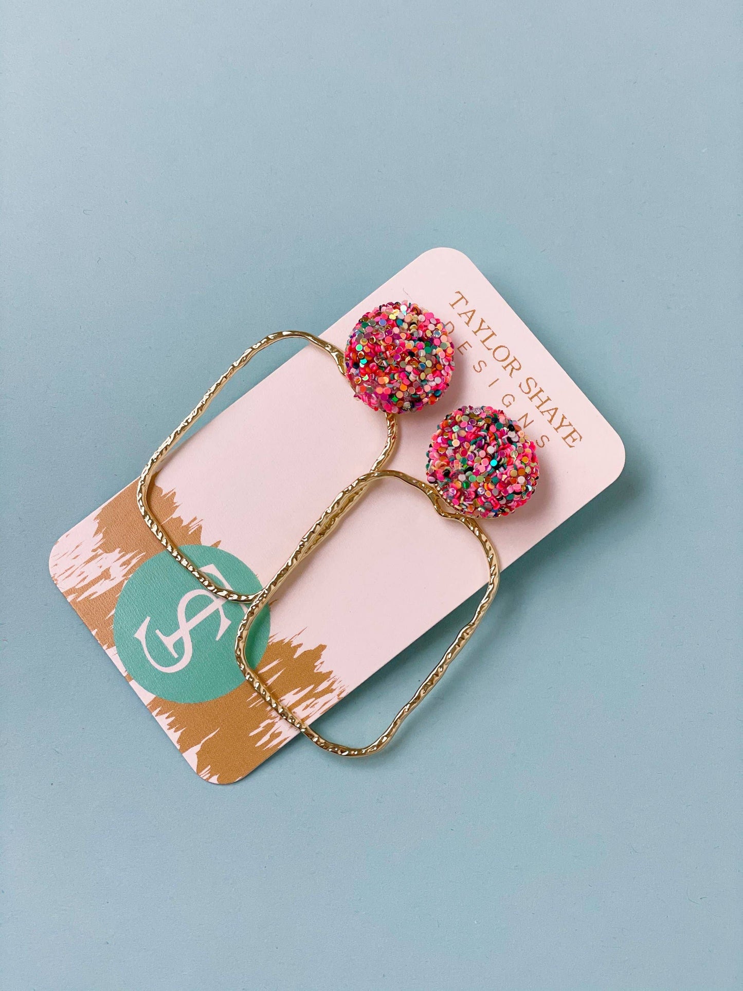 Glitter Top Rectangle Hoops