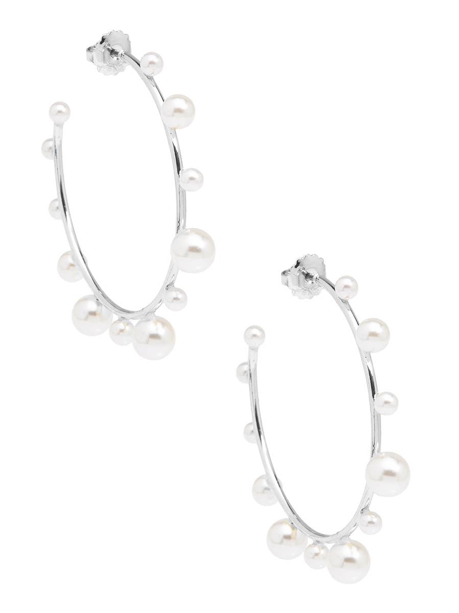 Decorative Pearl Hoop Earring: Silver/Pearl