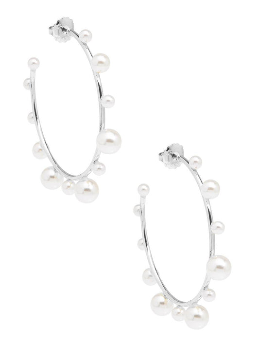 Decorative Pearl Hoop Earring: Silver/Pearl