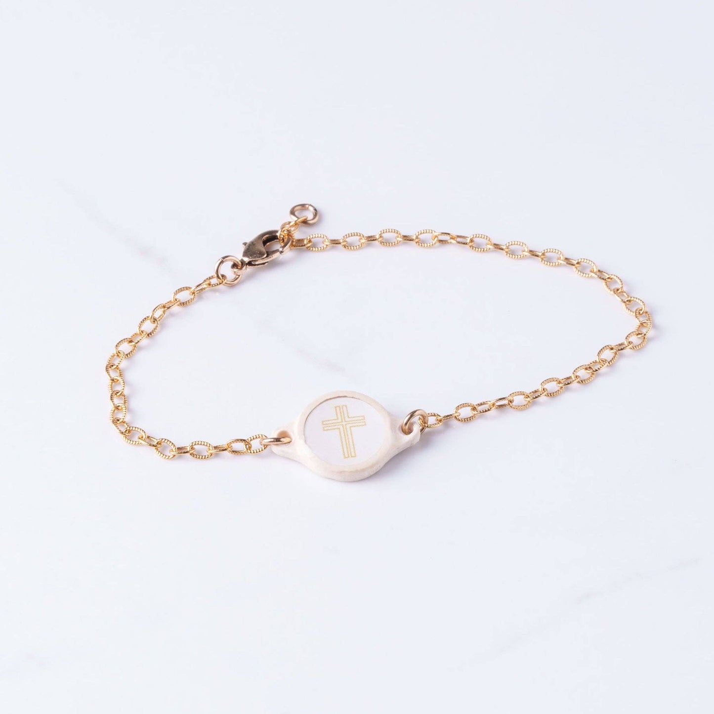 Tap To Pray® Survivor Series Bracelet: 14K Gold-Plated + Vanilla Cross